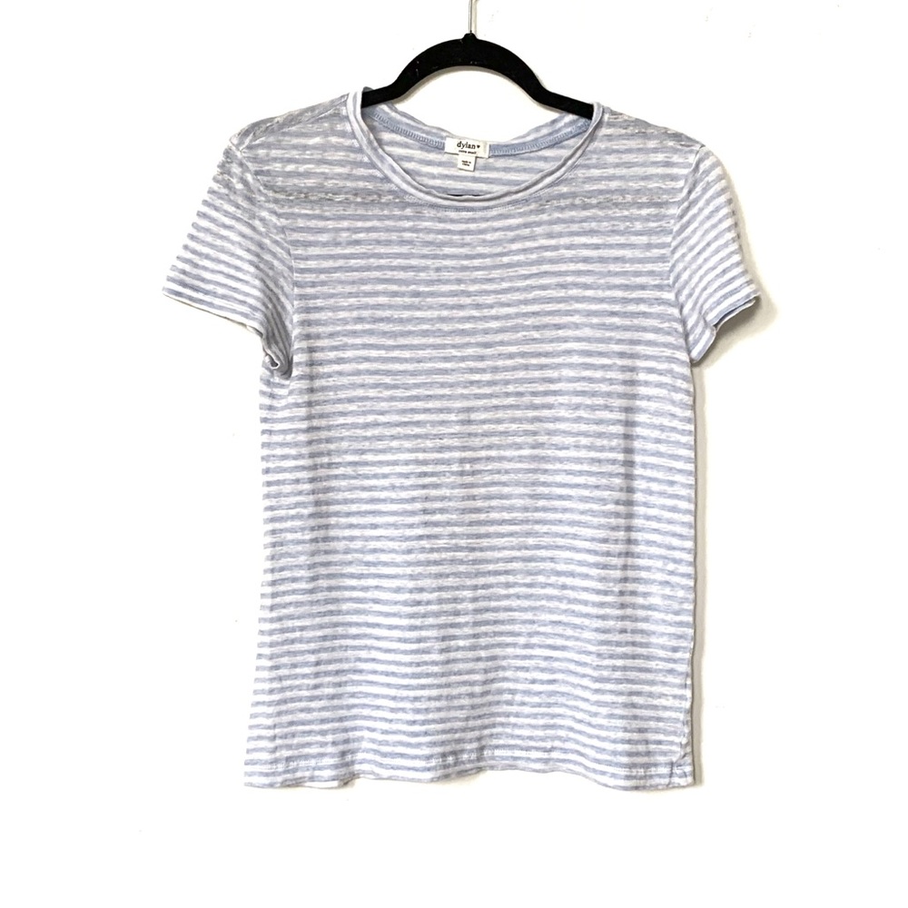 dylan Slub Linen Lightweight Stripe Crewneck Short Sleeve Tee